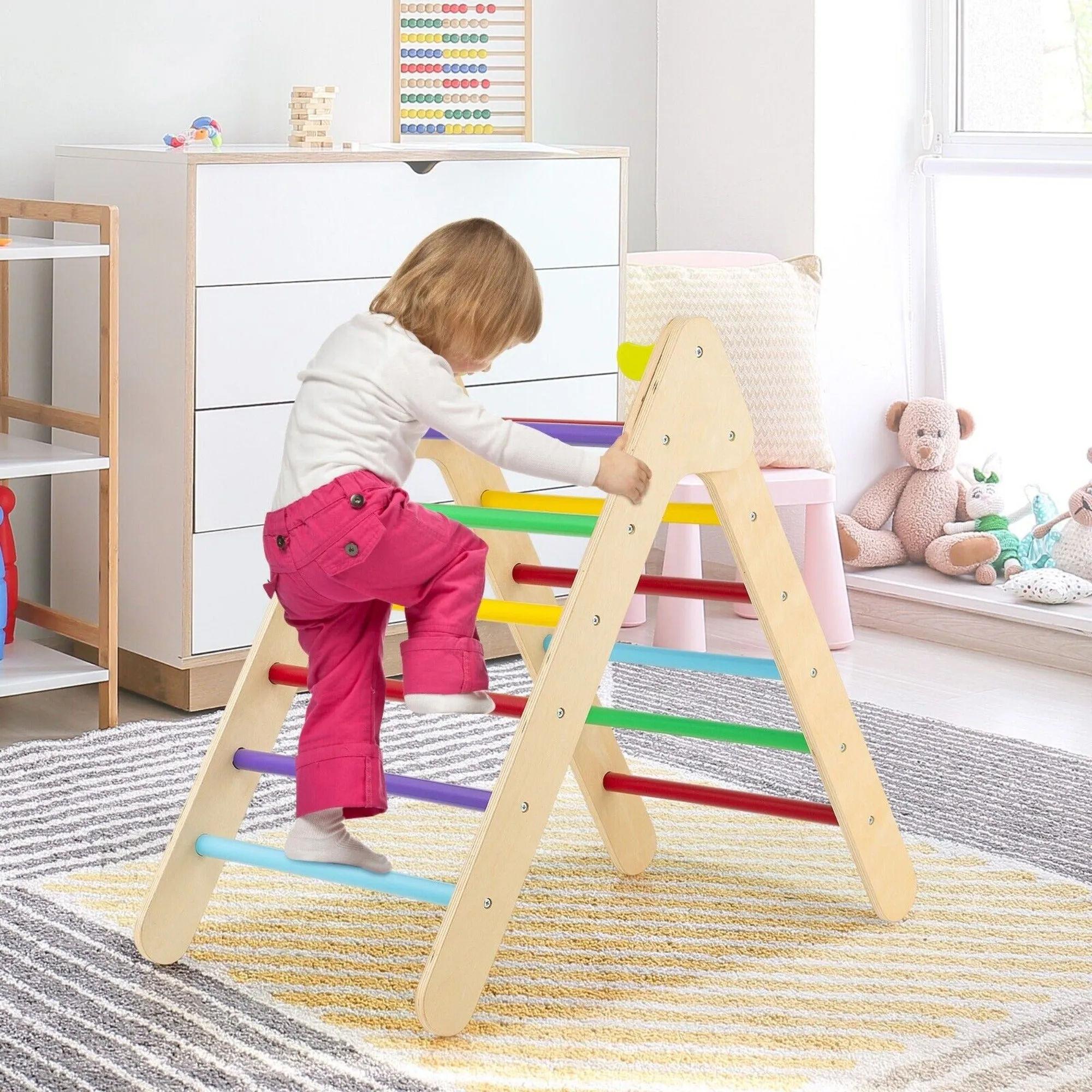 2-in-1 Children's Eco Wood Climbing Frame | Montessori Pikler Triangle, Slide & Climber