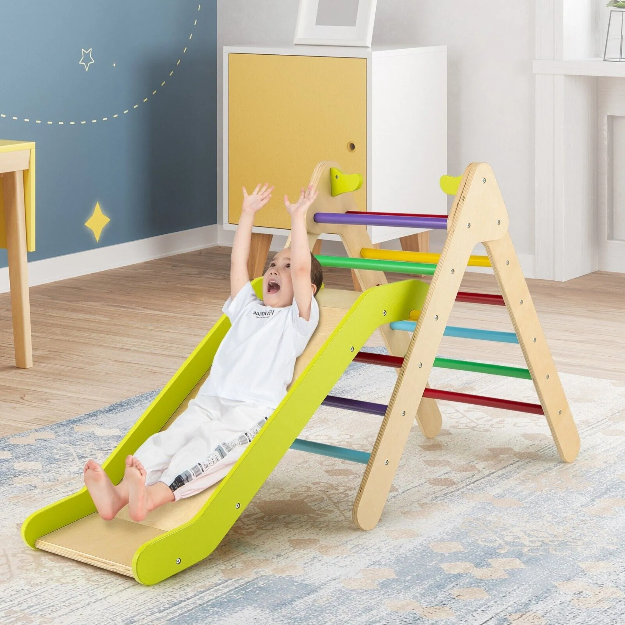 2-in-1 Children's Eco Wood Climbing Frame | Montessori Pikler Triangle, Slide & Climber