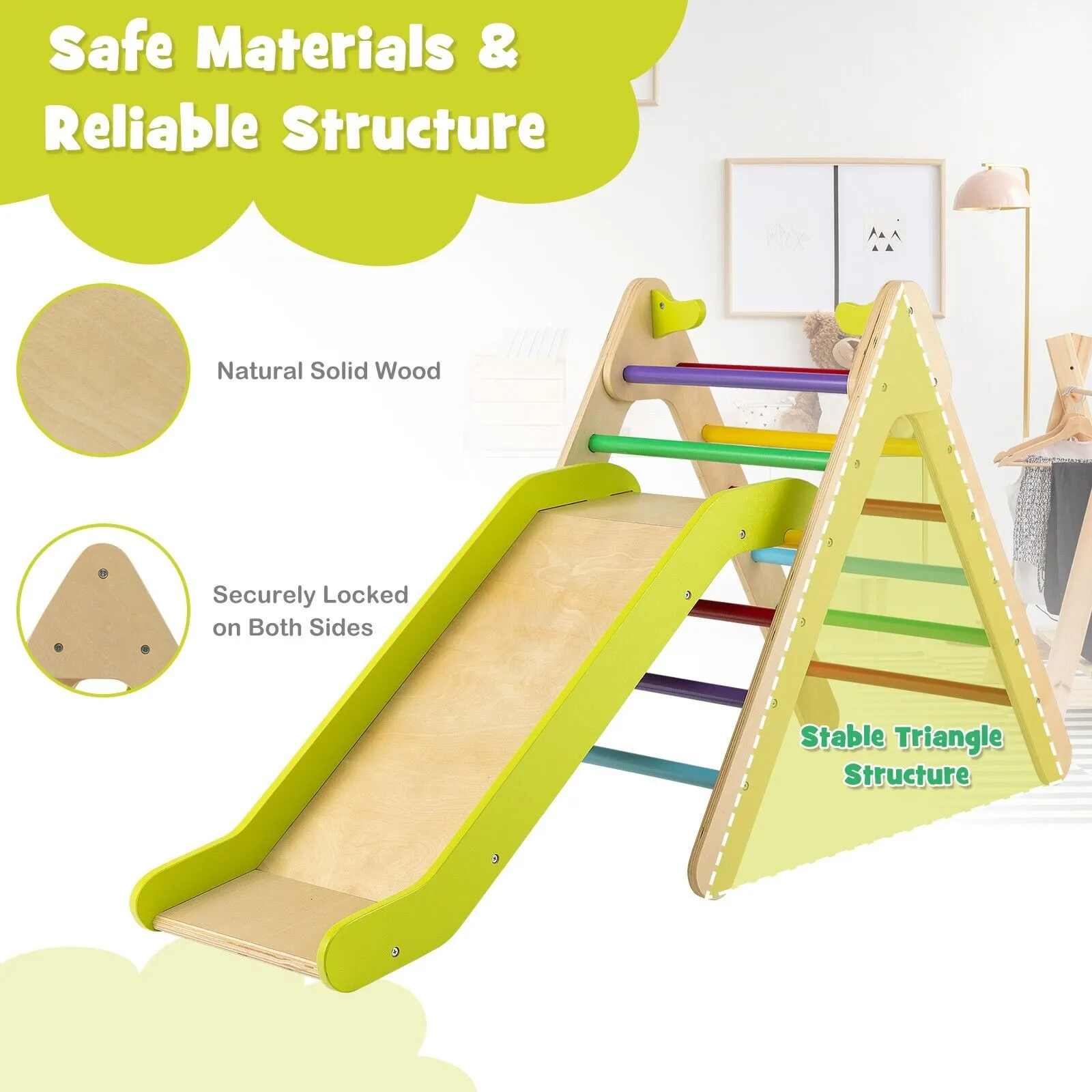 2-in-1 Children's Eco Wood Climbing Frame | Montessori Pikler Triangle, Slide & Climber