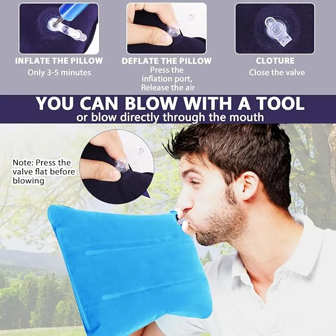 2 Pack Ultralight Inflatable Camping Pillows for Sleeping & Travel, Camp Pillow Backpacking for Sleeping, Inflatable Beach Ergonomic Pillows for Camping Hiking Home Sleeping (Sky Blue Gray)