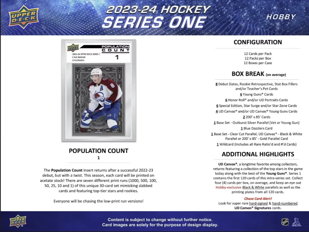 2023-24 Upper Deck Series 1 Hockey Hobby