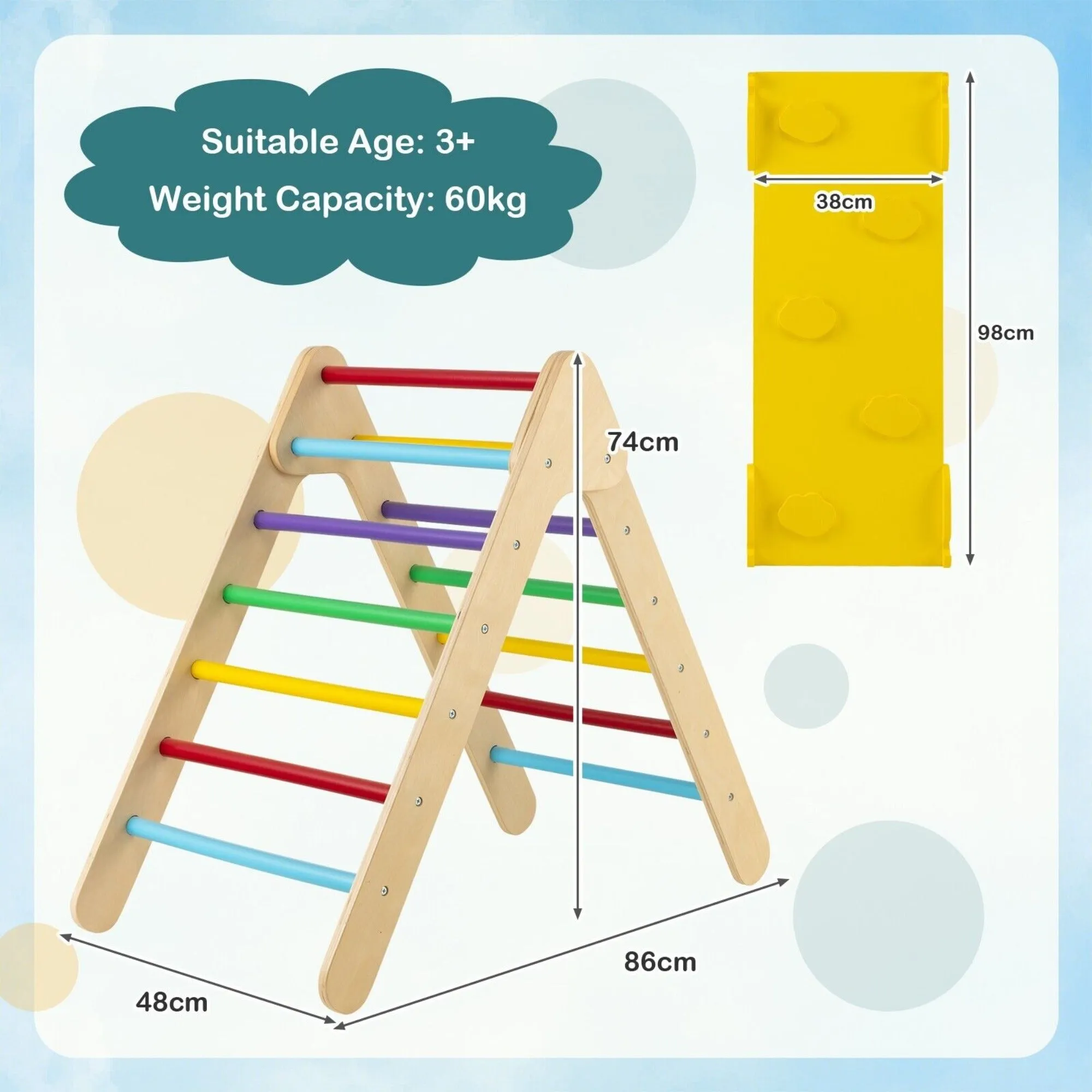 3-in-1 Children's Eco Wood Climbing Frame | Montessori Pikler Triangle, Slide & Climber