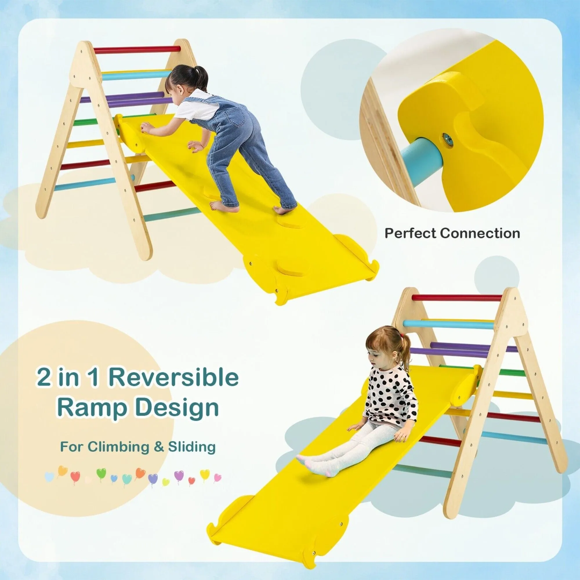 3-in-1 Children's Eco Wood Climbing Frame | Montessori Pikler Triangle, Slide & Climber