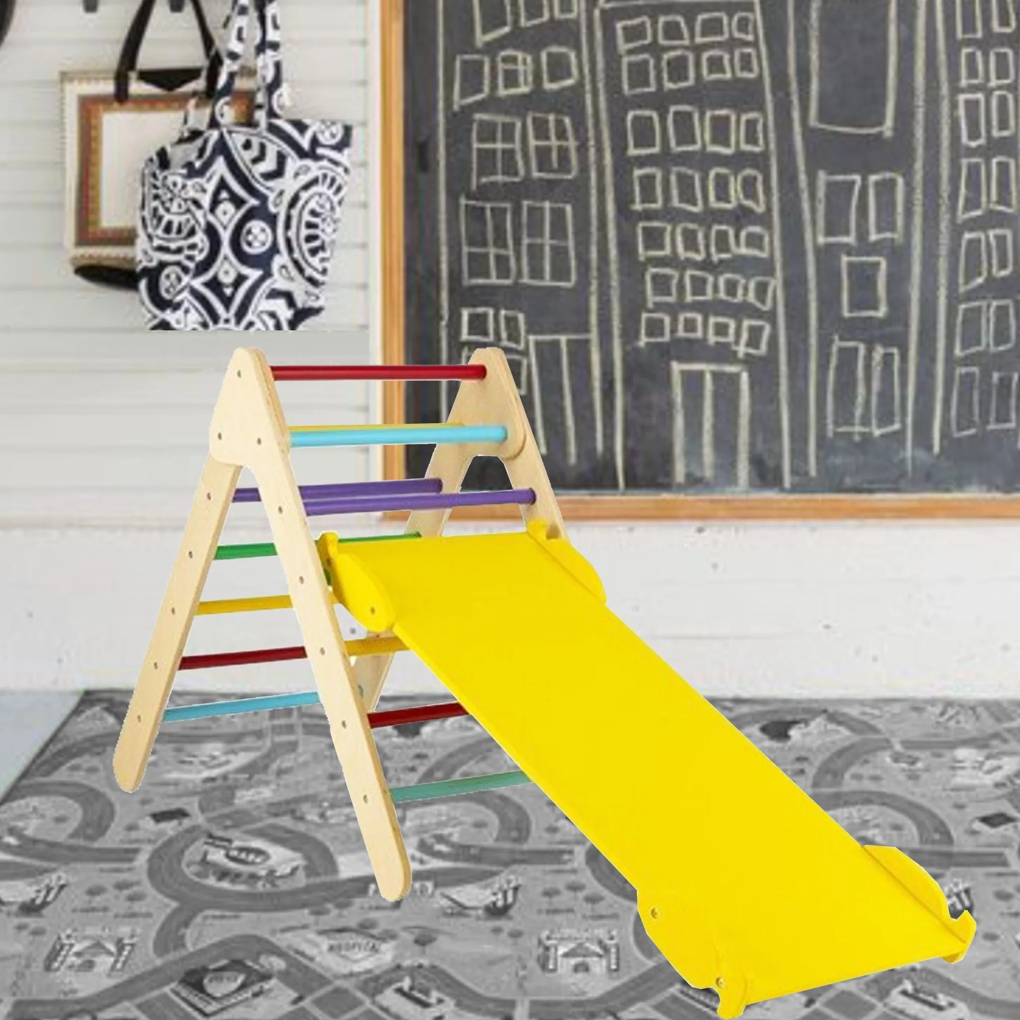 3-in-1 Children's Eco Wood Climbing Frame | Montessori Pikler Triangle, Slide & Climber