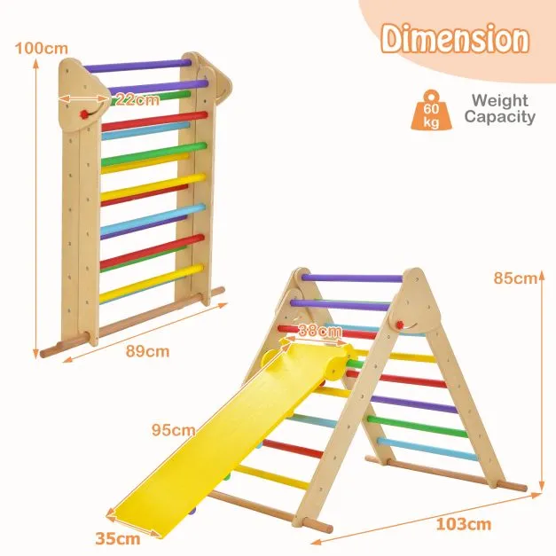3-in-1 Eco Wood Folding Climbing Frame | Montessori Pikler Triangle, Slide & Climber | 12m 