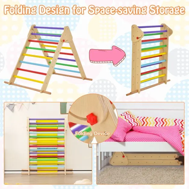 3-in-1 Eco Wood Folding Climbing Frame | Montessori Pikler Triangle, Slide & Climber | 12m 