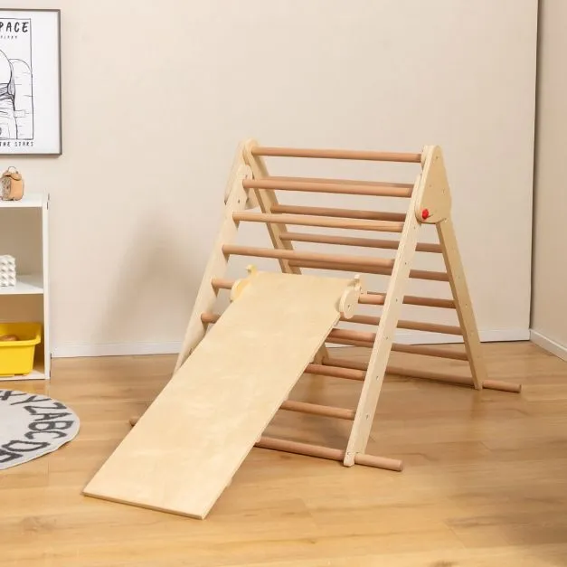 3-in-1 Eco Wood Folding Climbing Frame | Montessori Pikler Triangle, Slide & Climber | 12m 