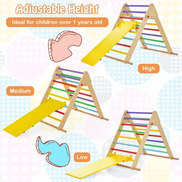 3-in-1 Eco Wood Folding Climbing Frame | Montessori Pikler Triangle, Slide & Climber | 12m 