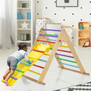 3-in-1 Eco Wood Folding Climbing Frame | Montessori Pikler Triangle, Slide & Climber | 12m 