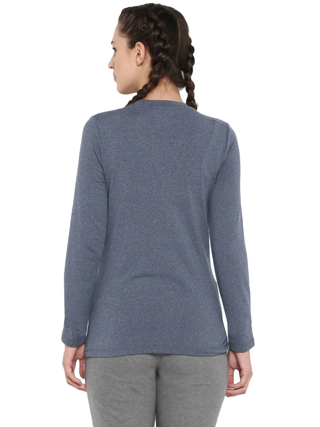 Alcis Women Grey Melange Solid Round Neck T-shirt