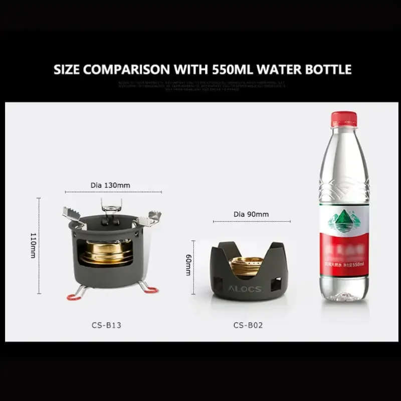 Alocs cs-b02 cs-b13 mini alcohol stove with stand - compact outdoor backpacking camping furnace