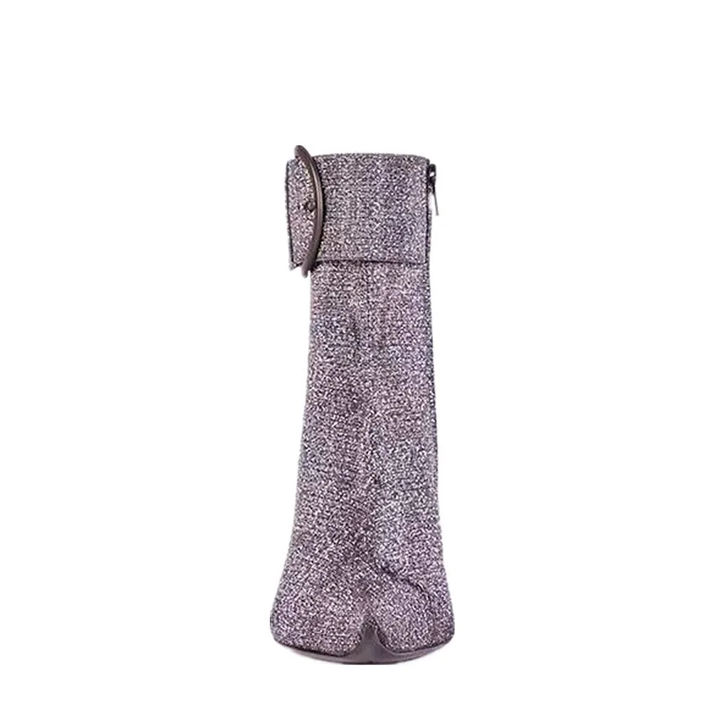 Autumn and Winter Belt Buckle Side Zipper Martin Nude Boots For Women