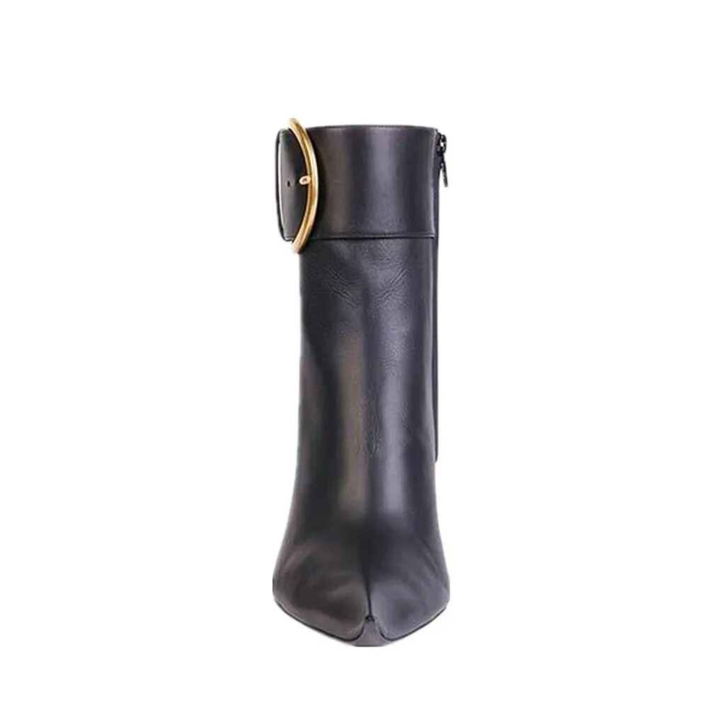 Autumn and Winter Belt Buckle Side Zipper Martin Nude Boots For Women