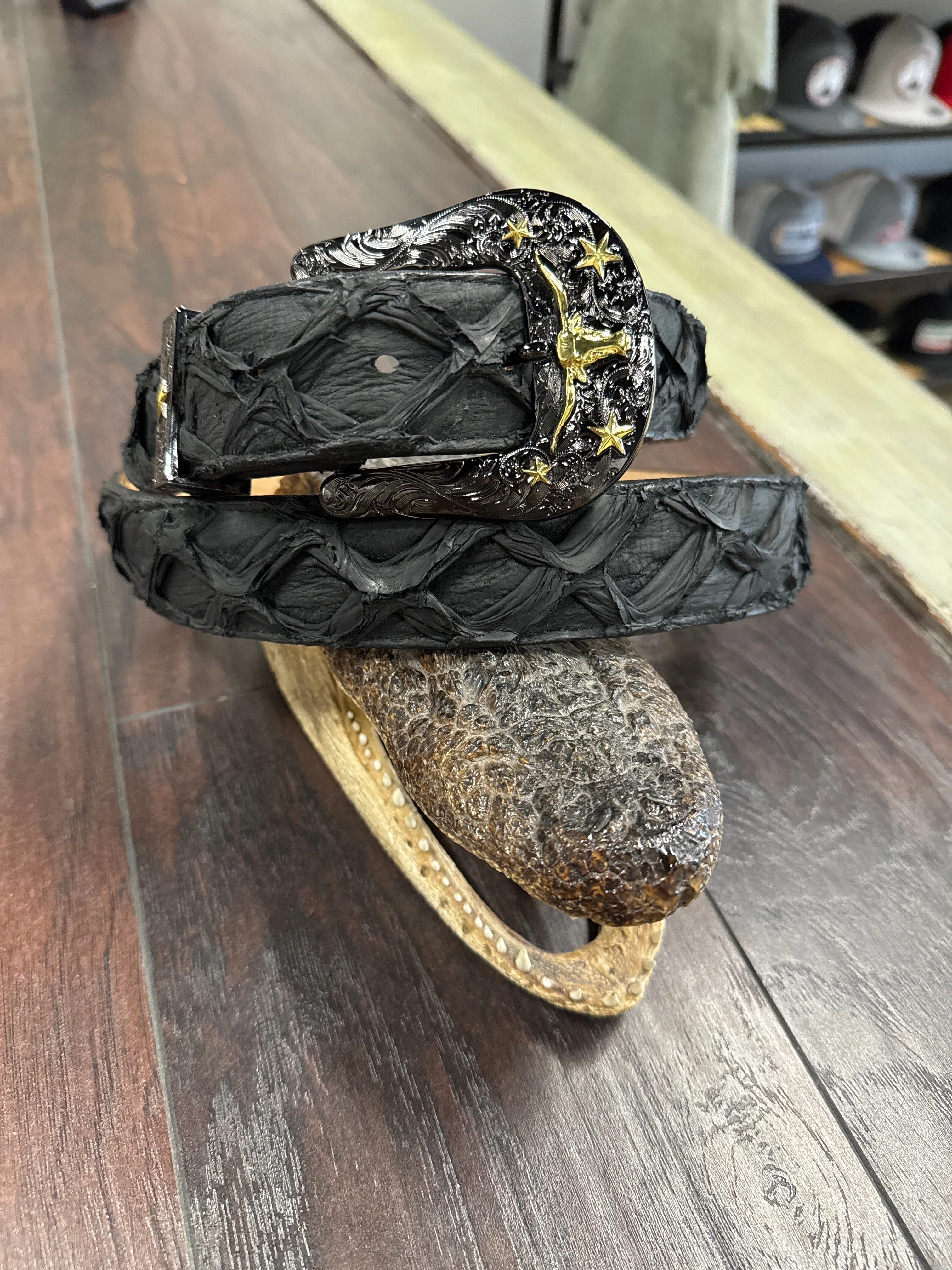 Belt- Matte Black Pirarucu