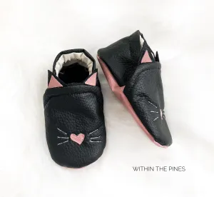 Black Cat Vegan Leather Moccasins