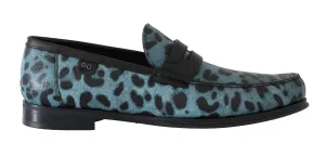Blue Leopard Moccasins Leather Loafers