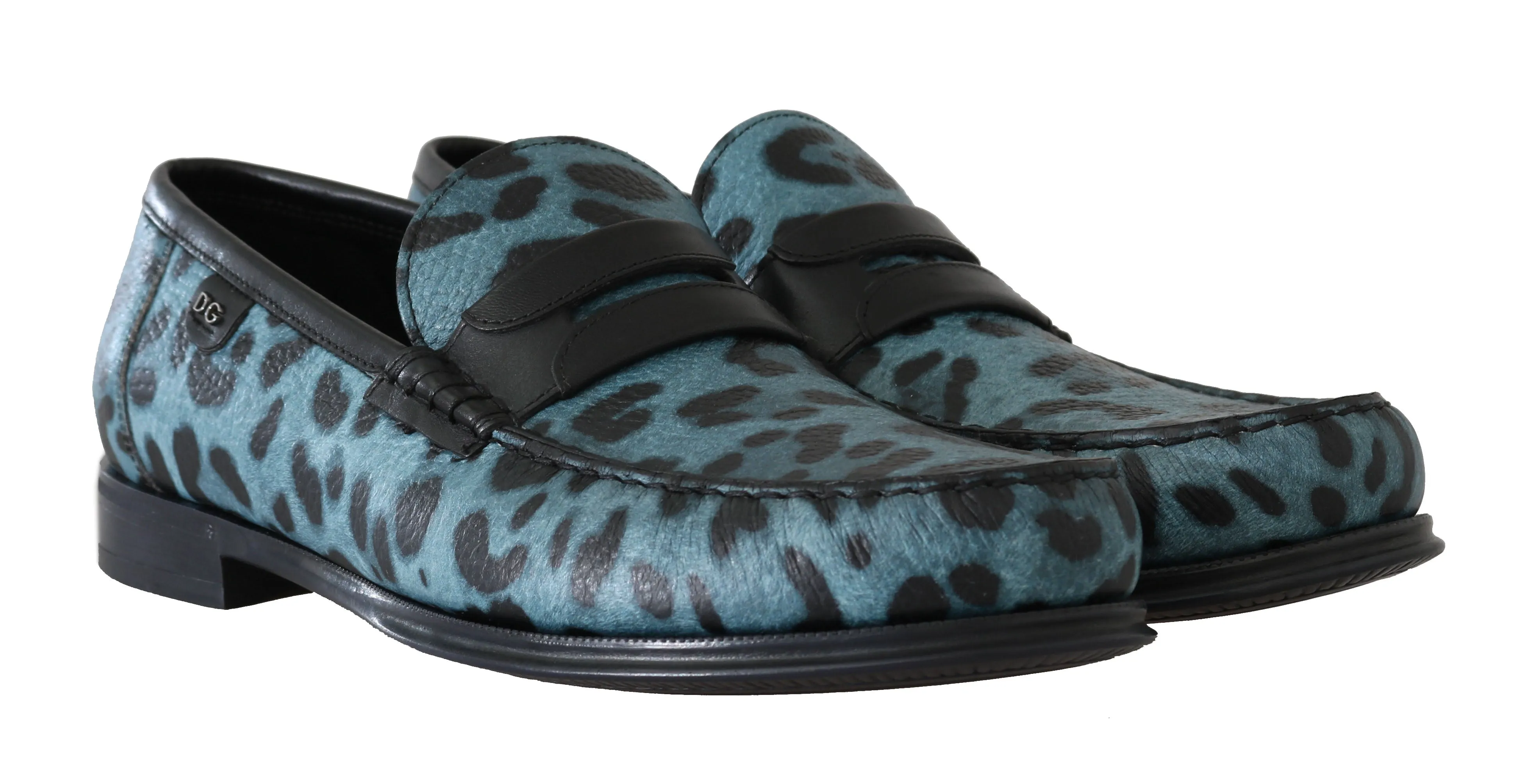 Blue Leopard Moccasins Leather Loafers