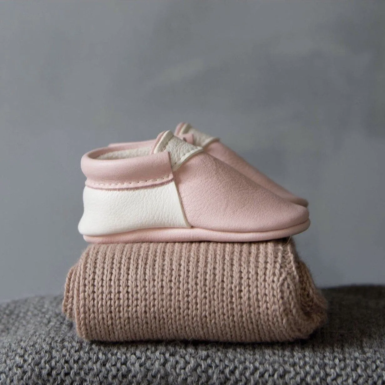 Blush & White Handmade Urban Moccasins