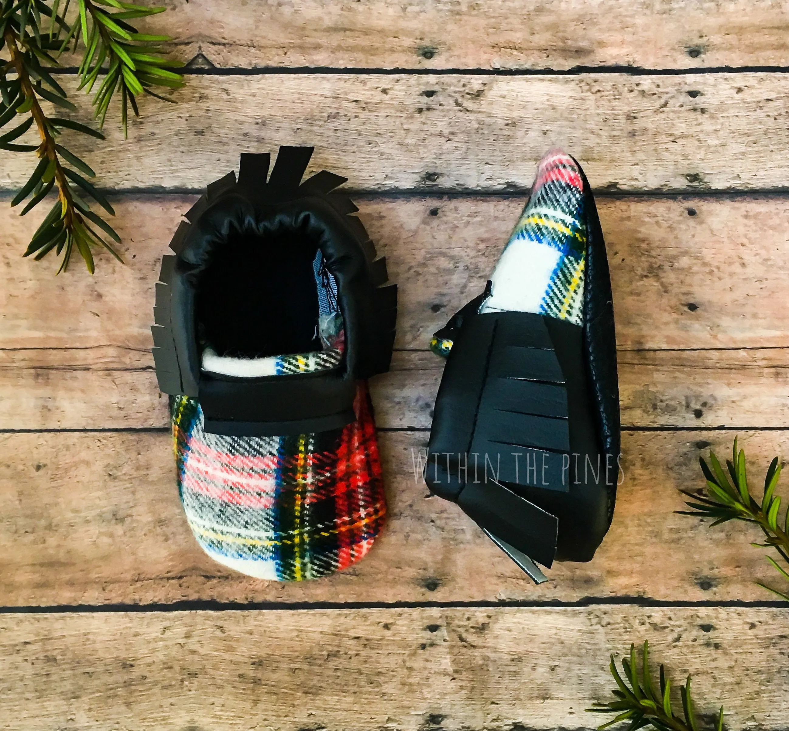Buffalo Plaid Fringe Moccasins