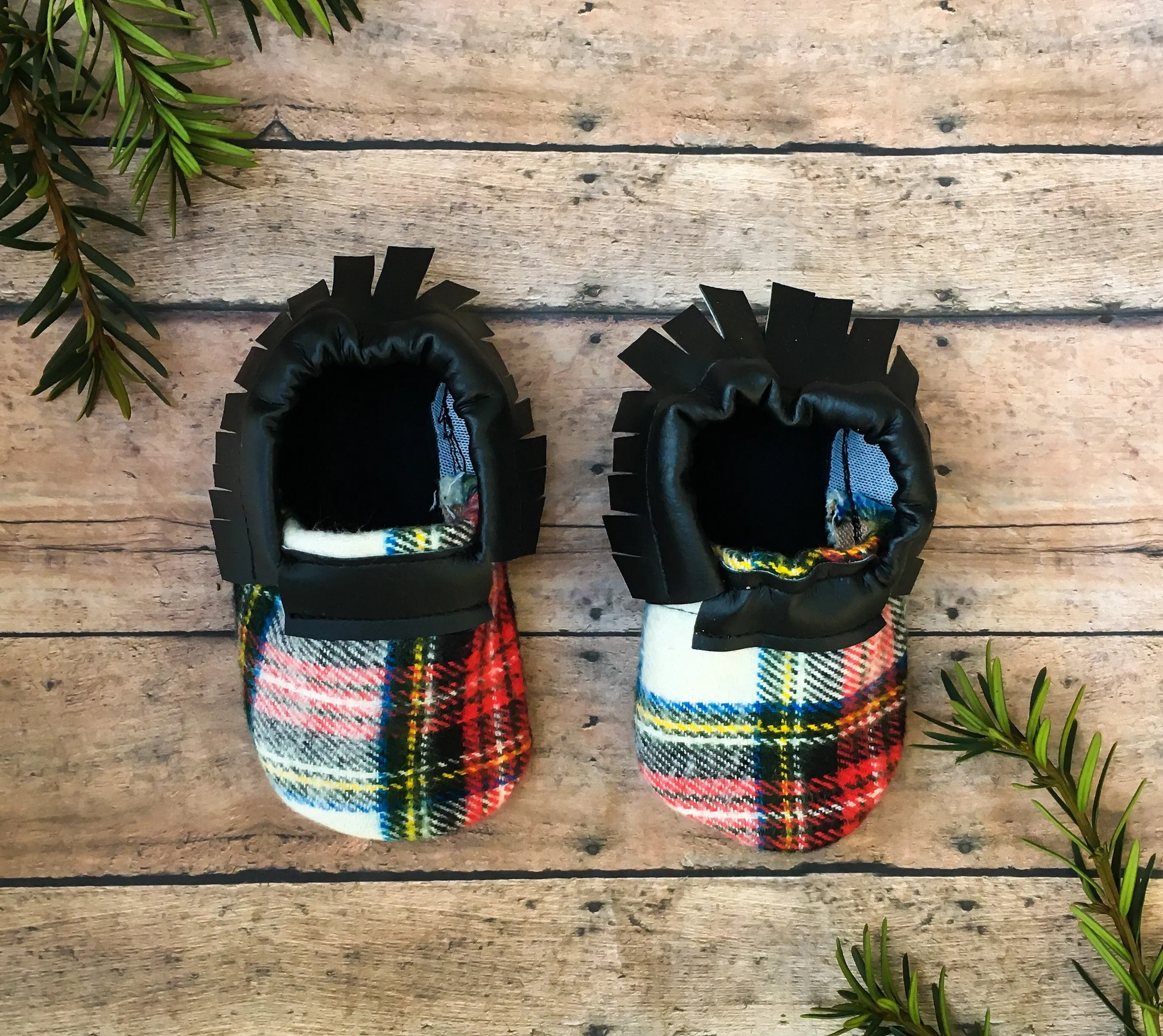 Buffalo Plaid Fringe Moccasins