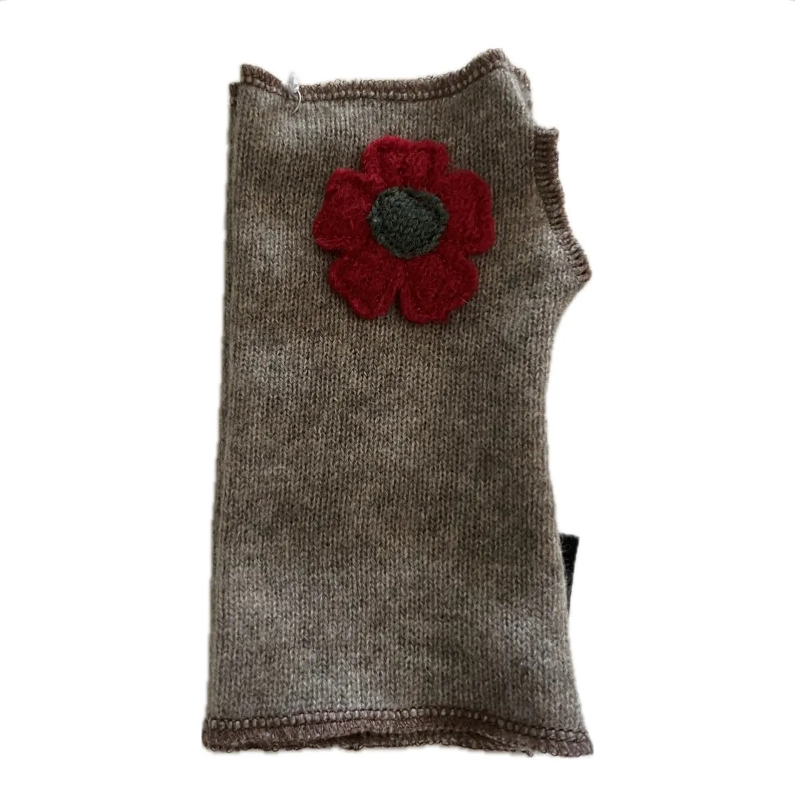 Cashmere Short Fingerless Mittens with Single Flower