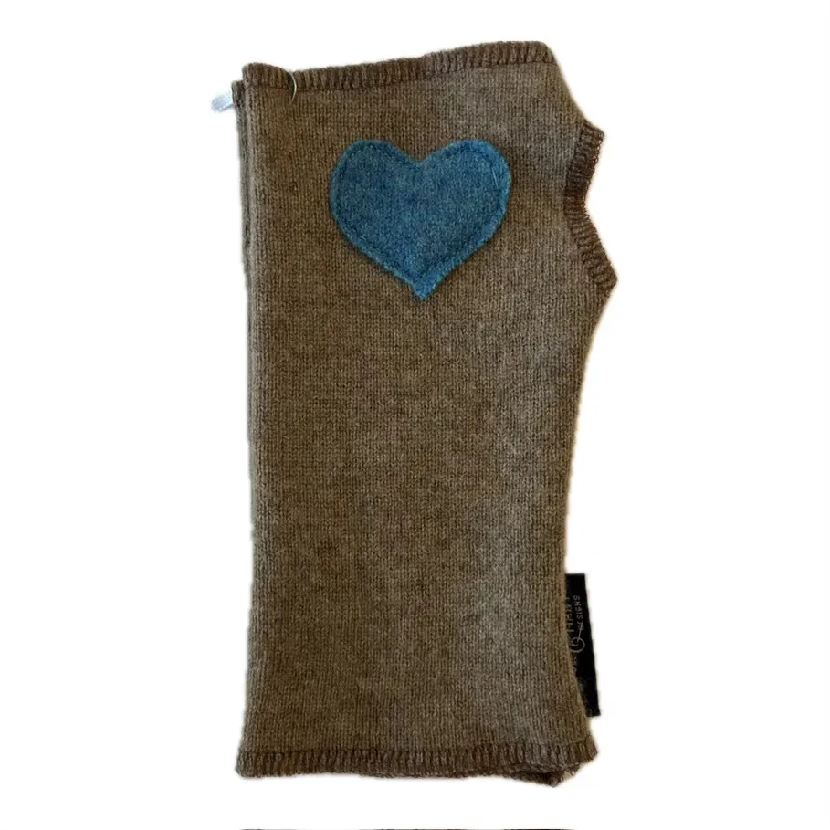 Cashmere Short Fingerless Mittens with Single Heart