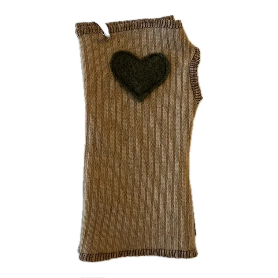 Cashmere Short Fingerless Mittens with Single Heart