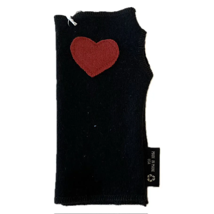 Cashmere Short Fingerless Mittens with Single Heart