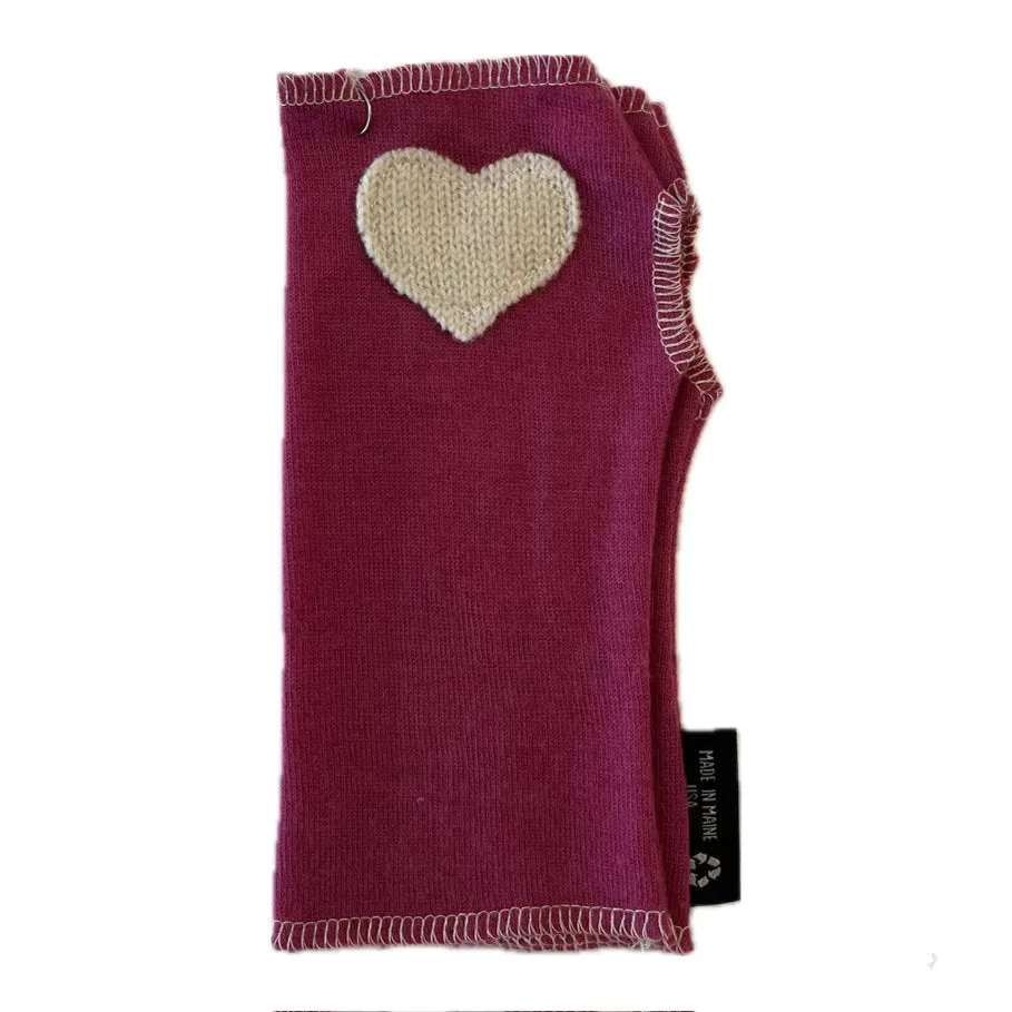 Cashmere Short Fingerless Mittens with Single Heart