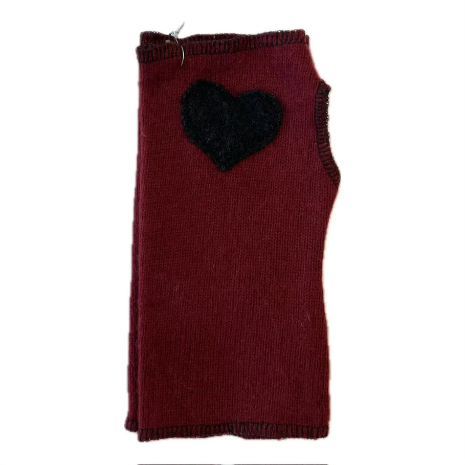Cashmere Short Fingerless Mittens with Single Heart