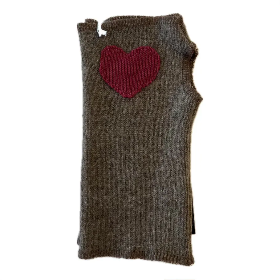 Cashmere Short Fingerless Mittens with Single Heart