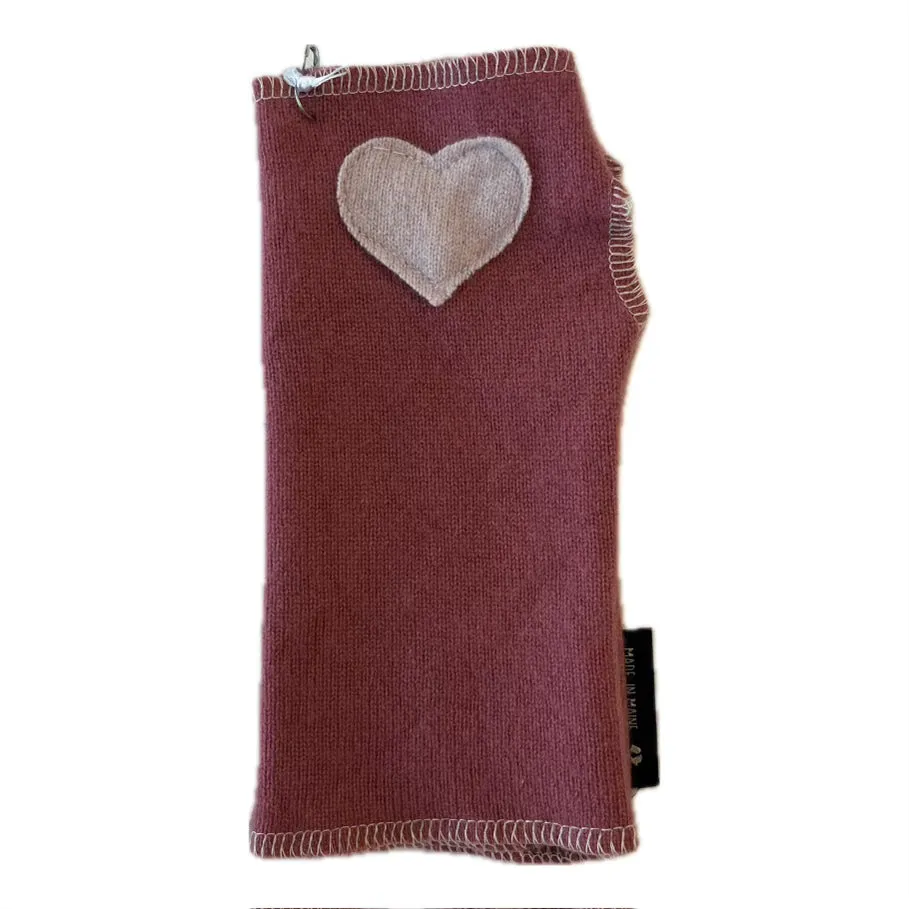 Cashmere Short Fingerless Mittens with Single Heart