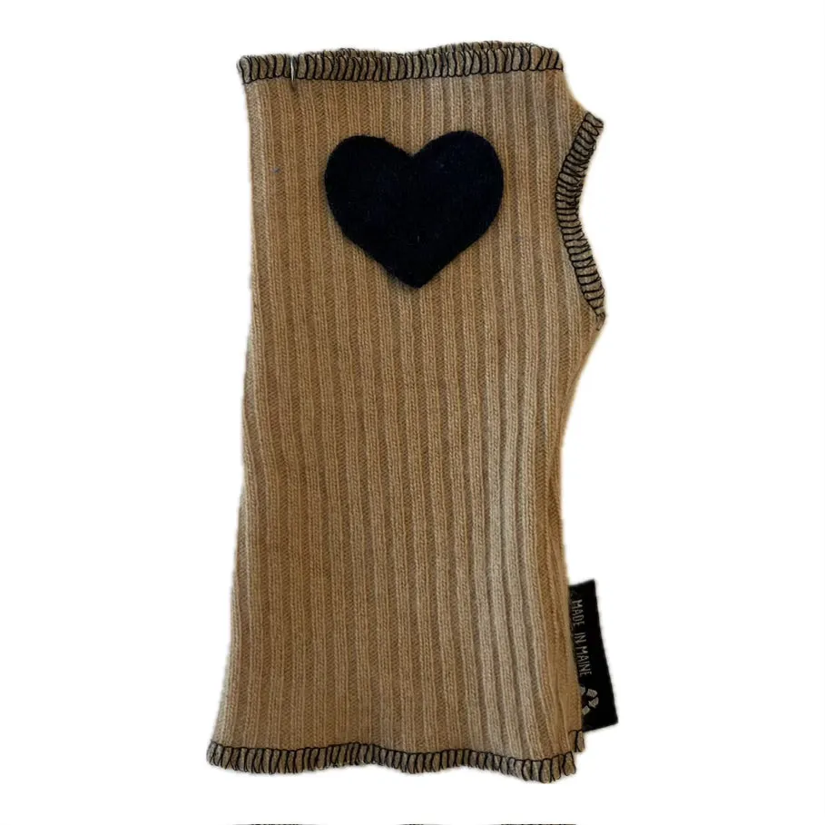 Cashmere Short Fingerless Mittens with Single Heart