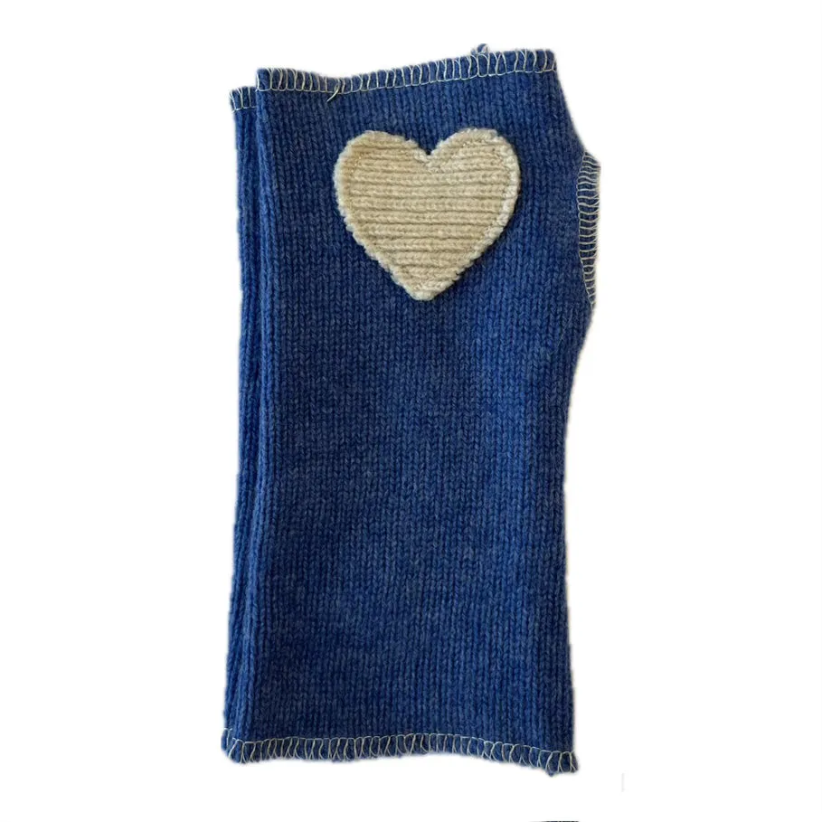 Cashmere Short Fingerless Mittens with Single Heart