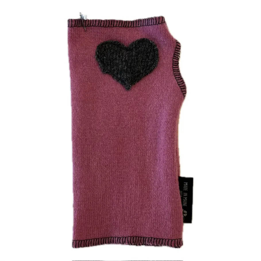 Cashmere Short Fingerless Mittens with Single Heart