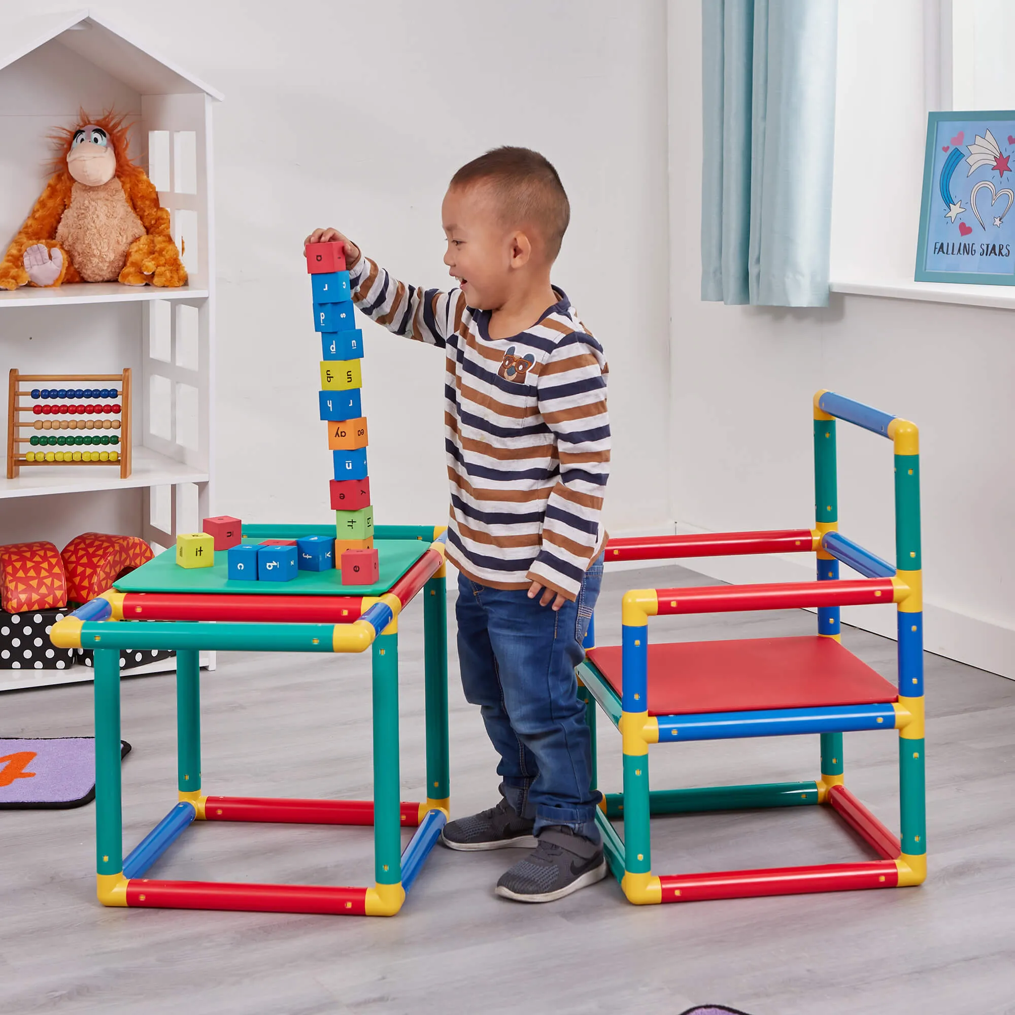 Children's Multi Purpose 10-in-1 Montessori Climbing Gym with Slide | Table & Chair Set | 12m 