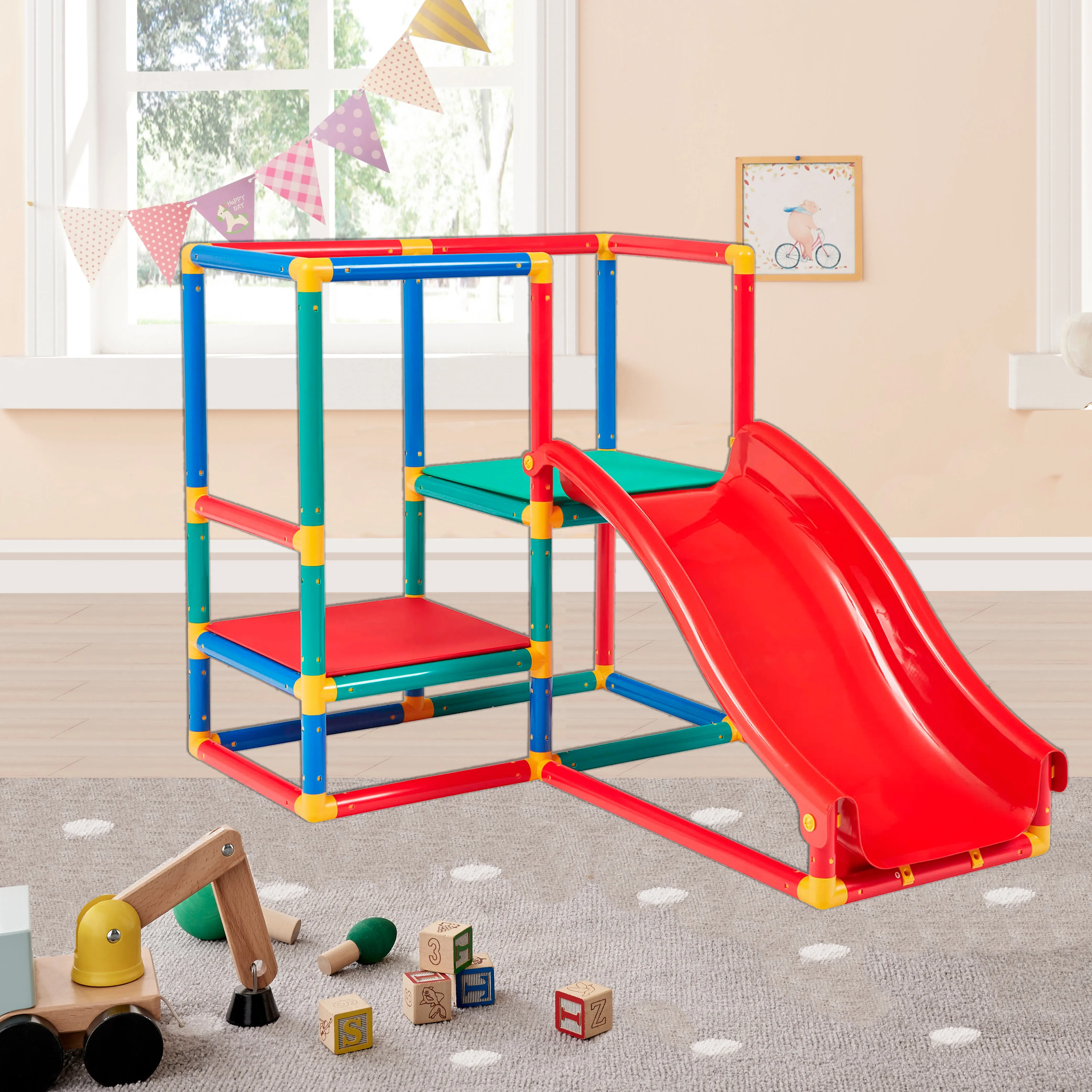 Children's Multi Purpose 10-in-1 Montessori Climbing Gym with Slide | Table & Chair Set | 12m 