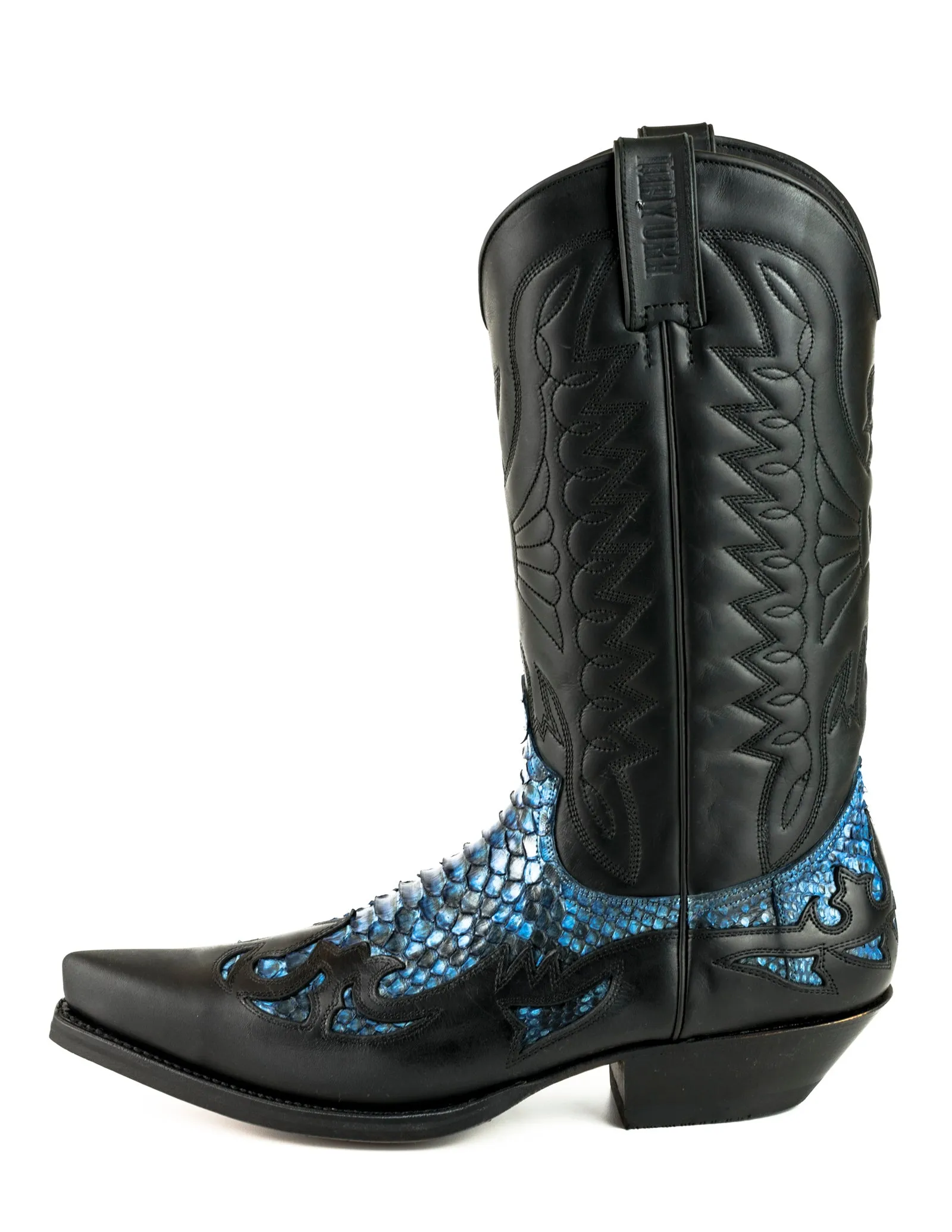 Cowboy Boots Women and Men Exotic Handcrafted Black and Blue Leather 1935Texanas
