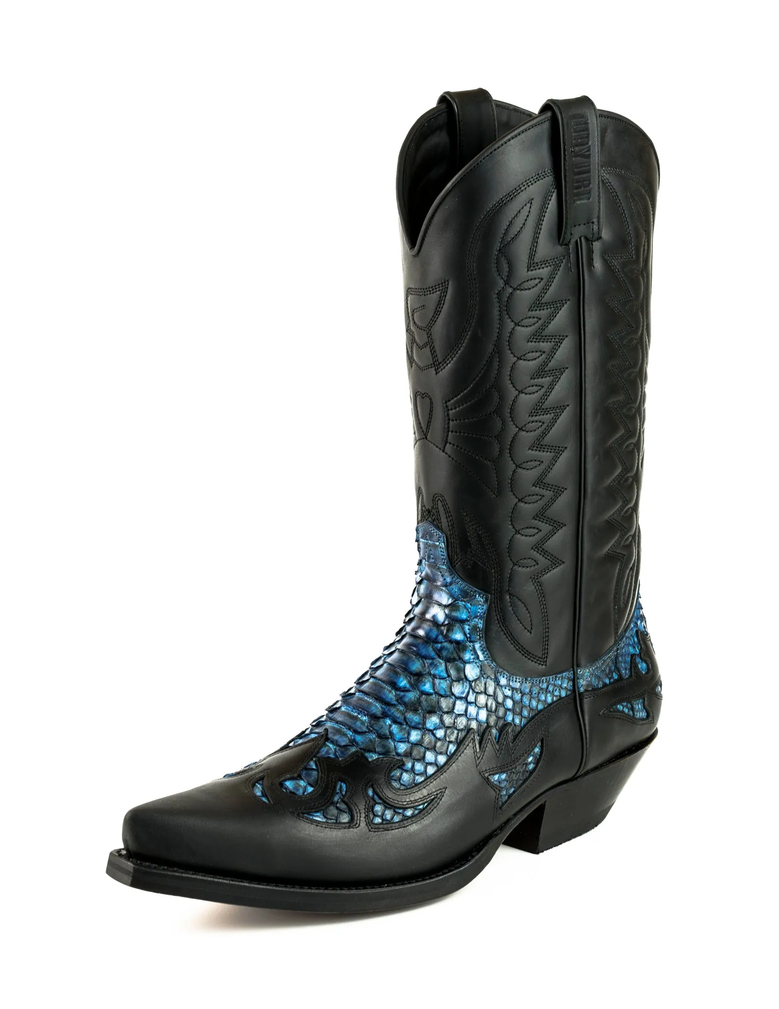 Cowboy Boots Women and Men Exotic Handcrafted Black and Blue Leather 1935Texanas