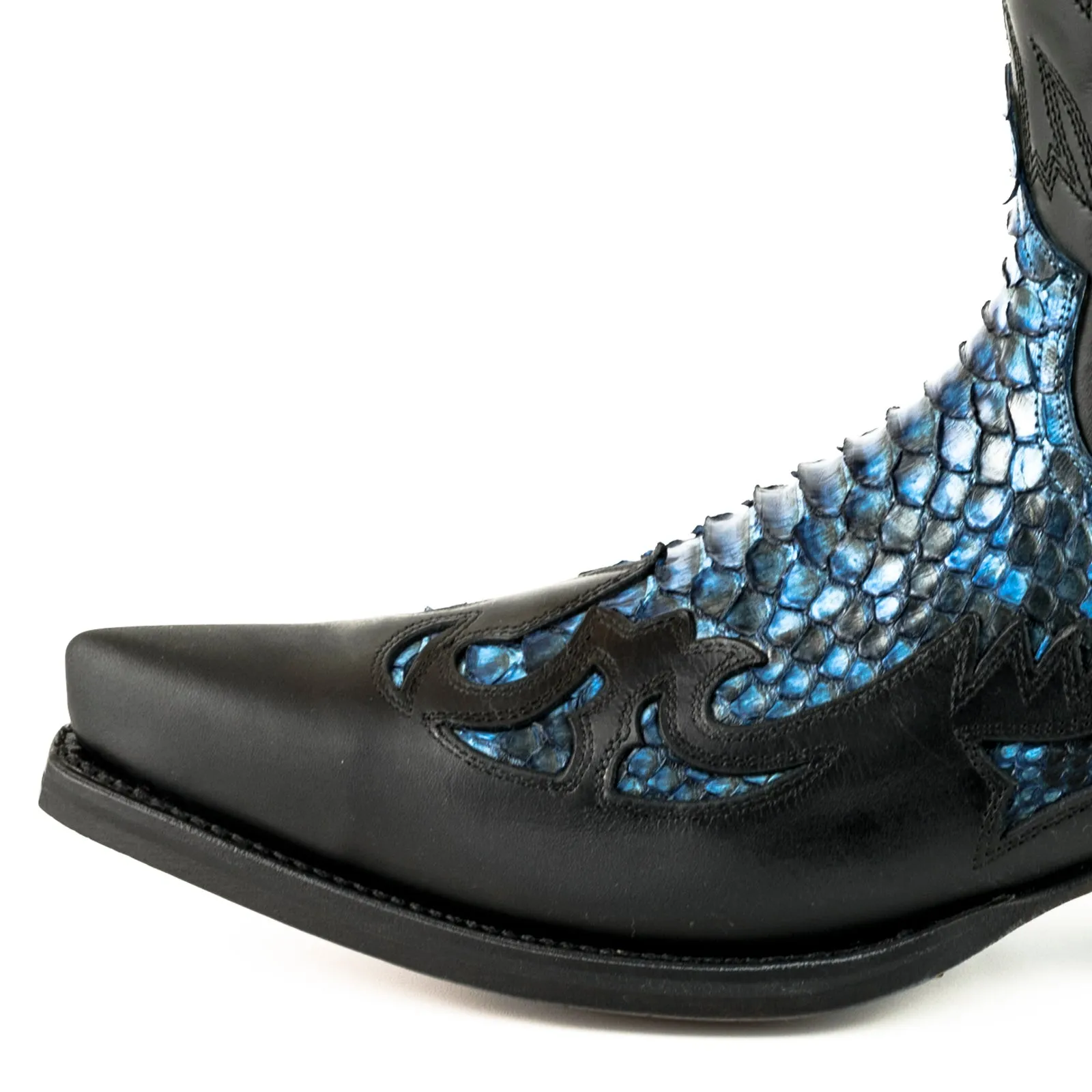 Cowboy Boots Women and Men Exotic Handcrafted Black and Blue Leather 1935Texanas