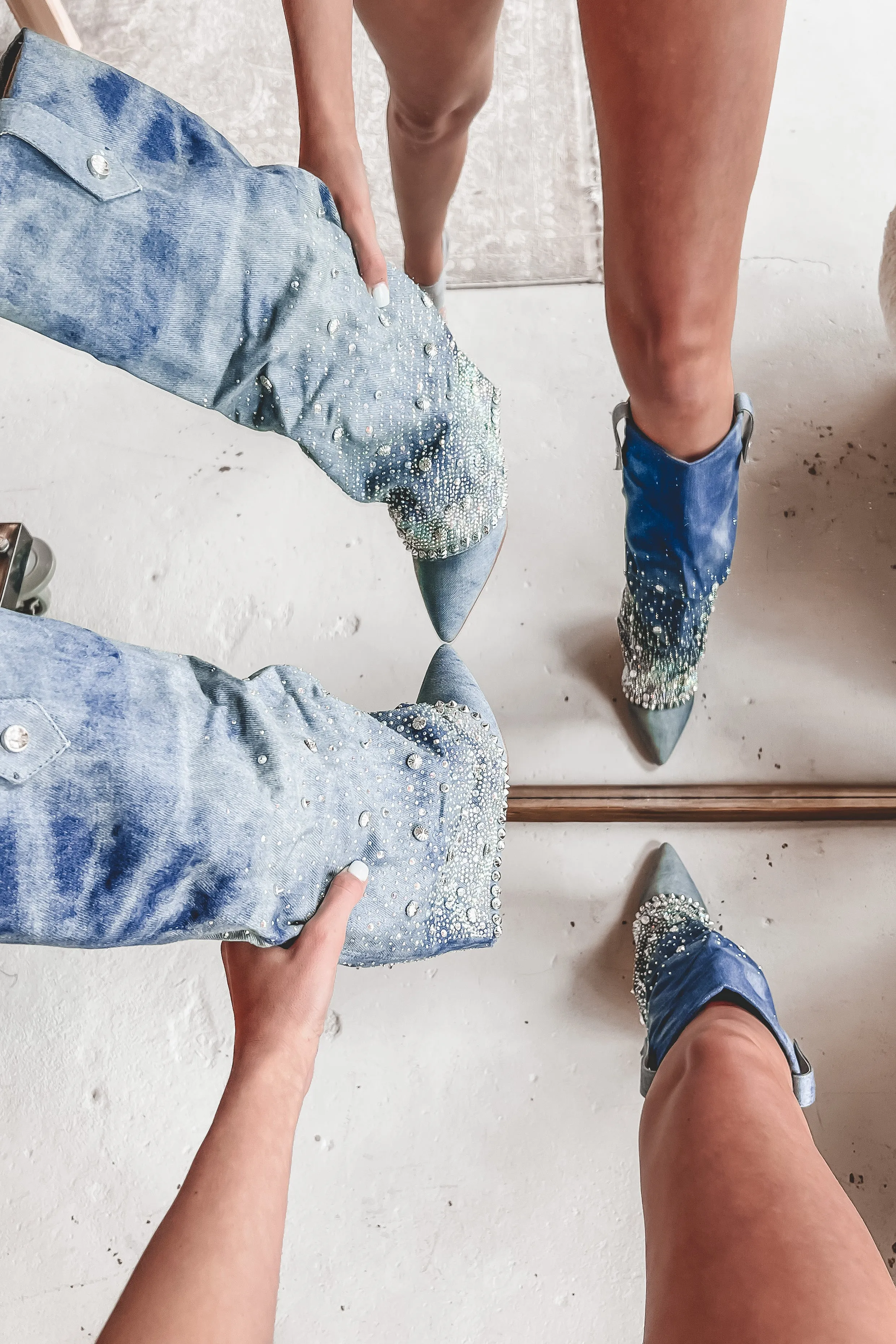 DEAL My Western Side Is Sparkling Denim Rhinestone Boots