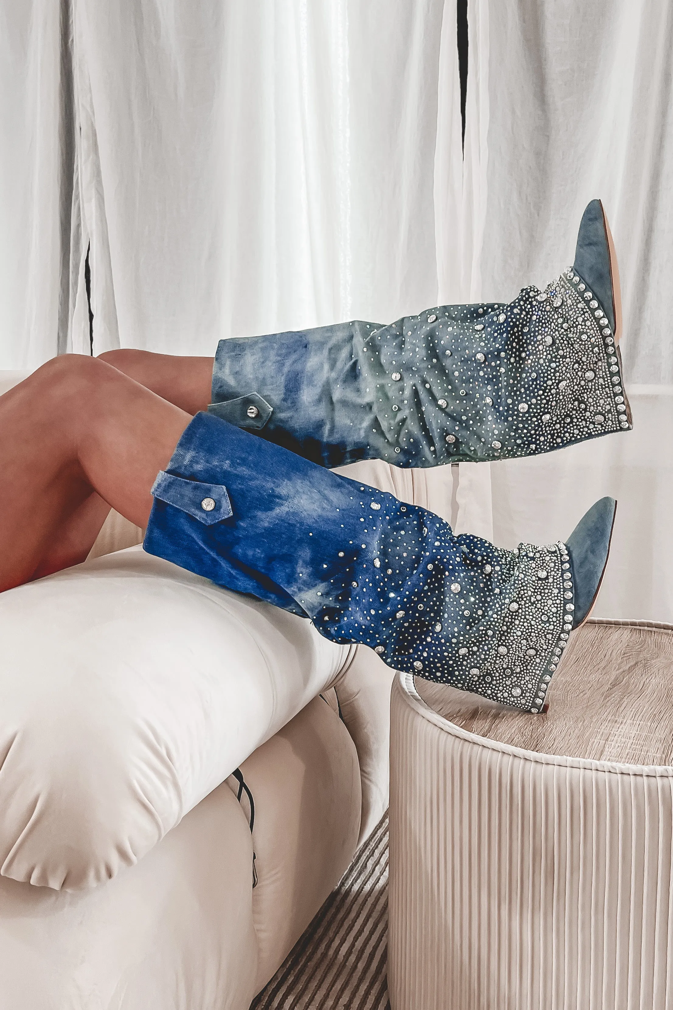 DEAL My Western Side Is Sparkling Denim Rhinestone Boots