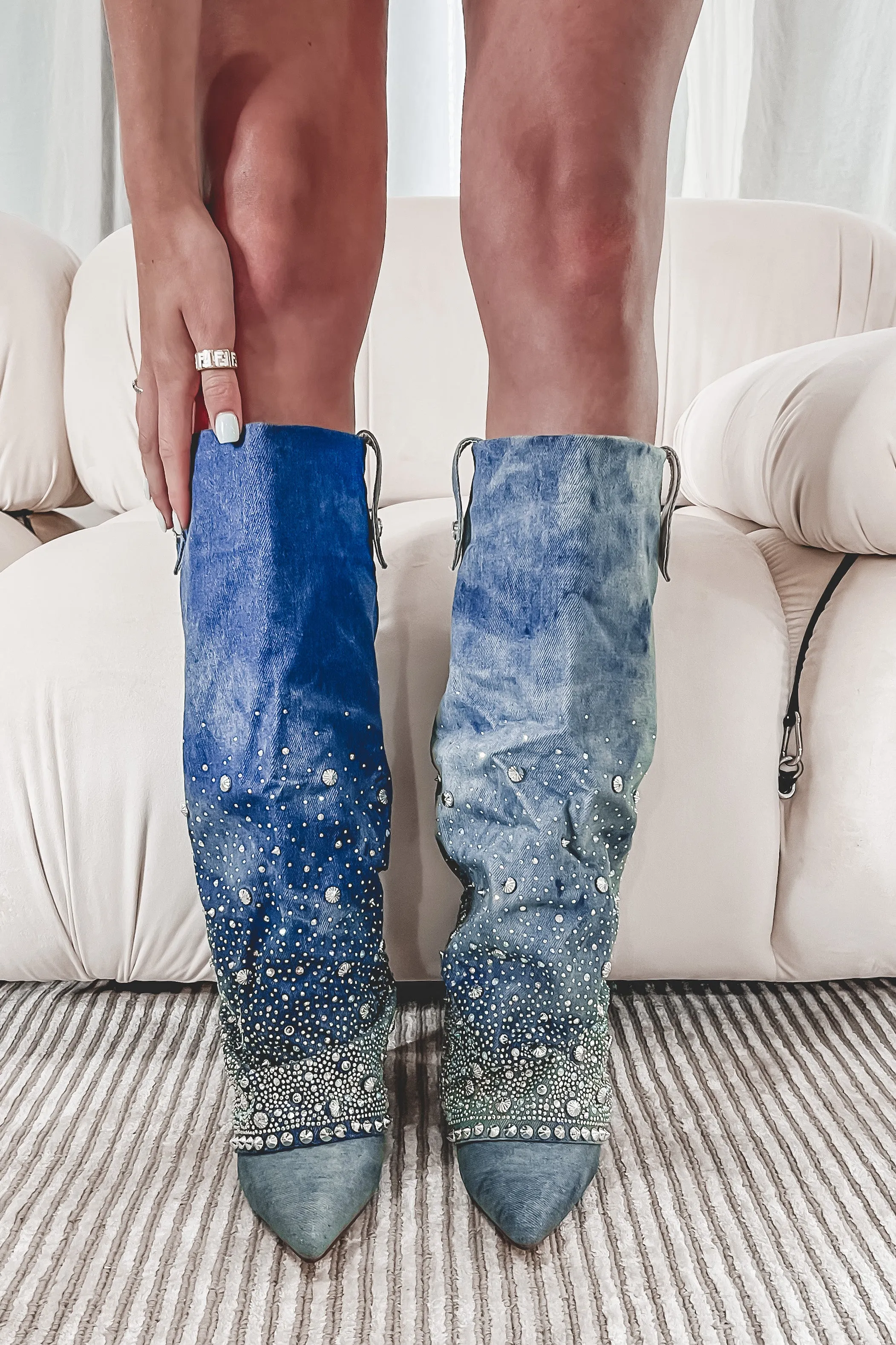 DEAL My Western Side Is Sparkling Denim Rhinestone Boots