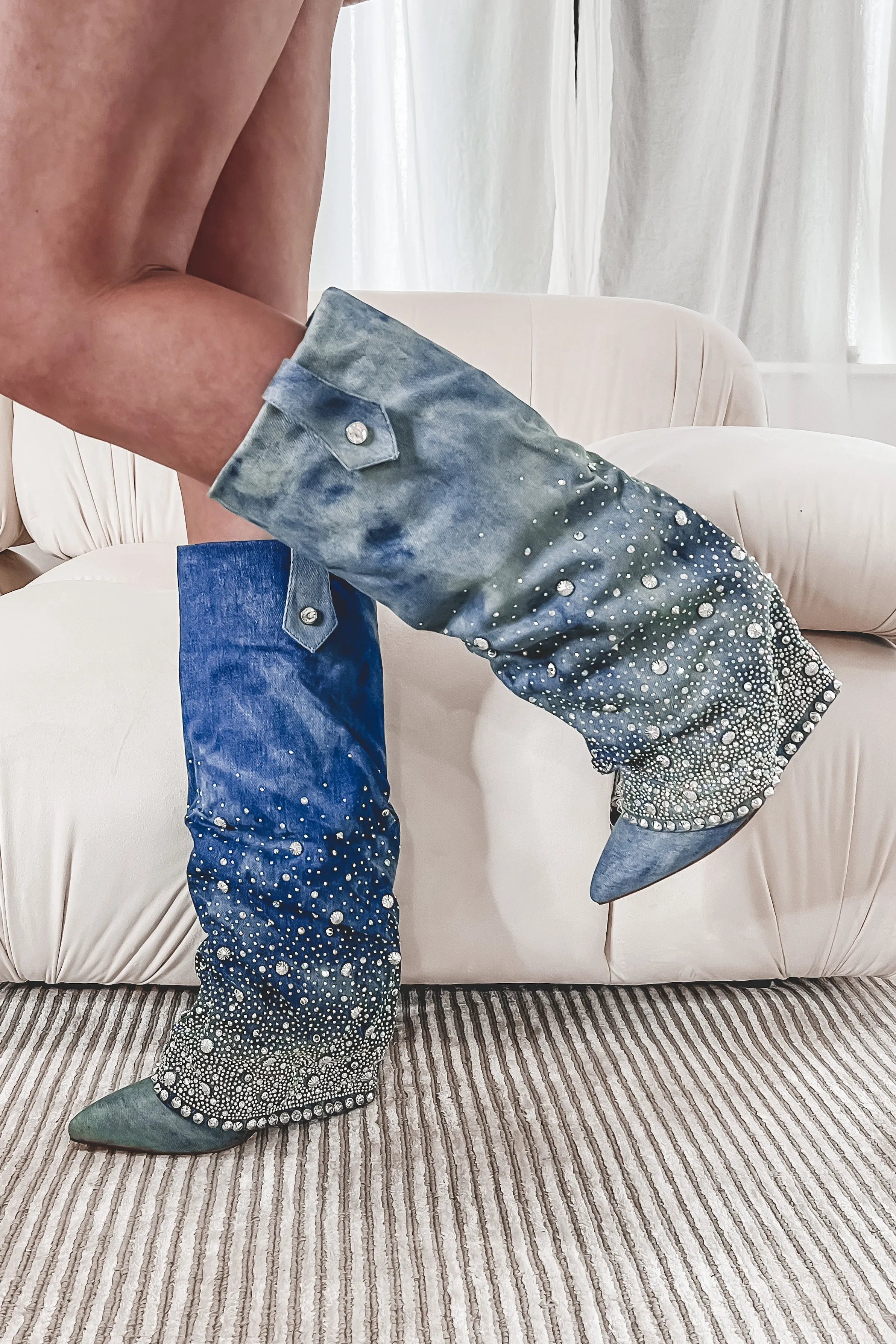 DEAL My Western Side Is Sparkling Denim Rhinestone Boots