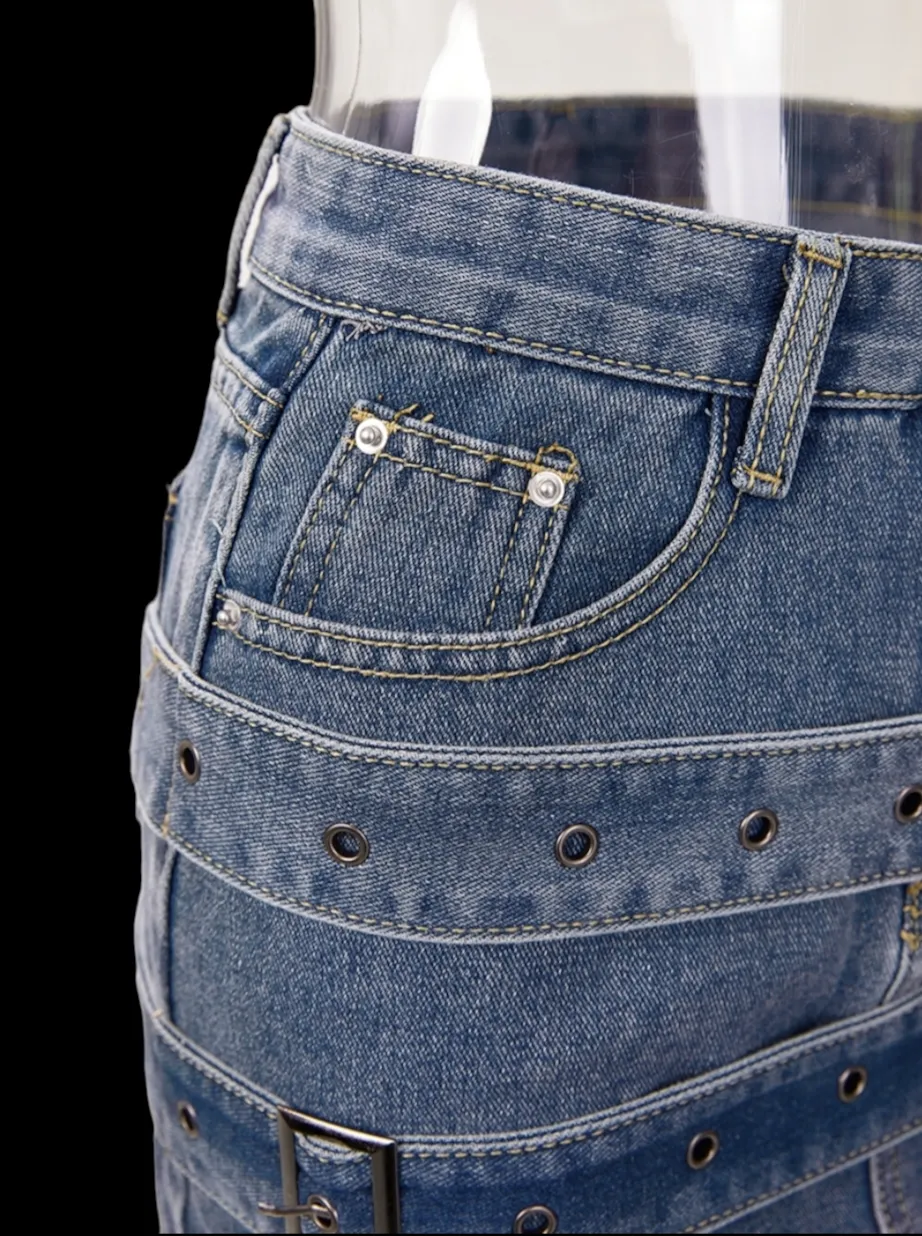 Denim Buckle Mini Skirt