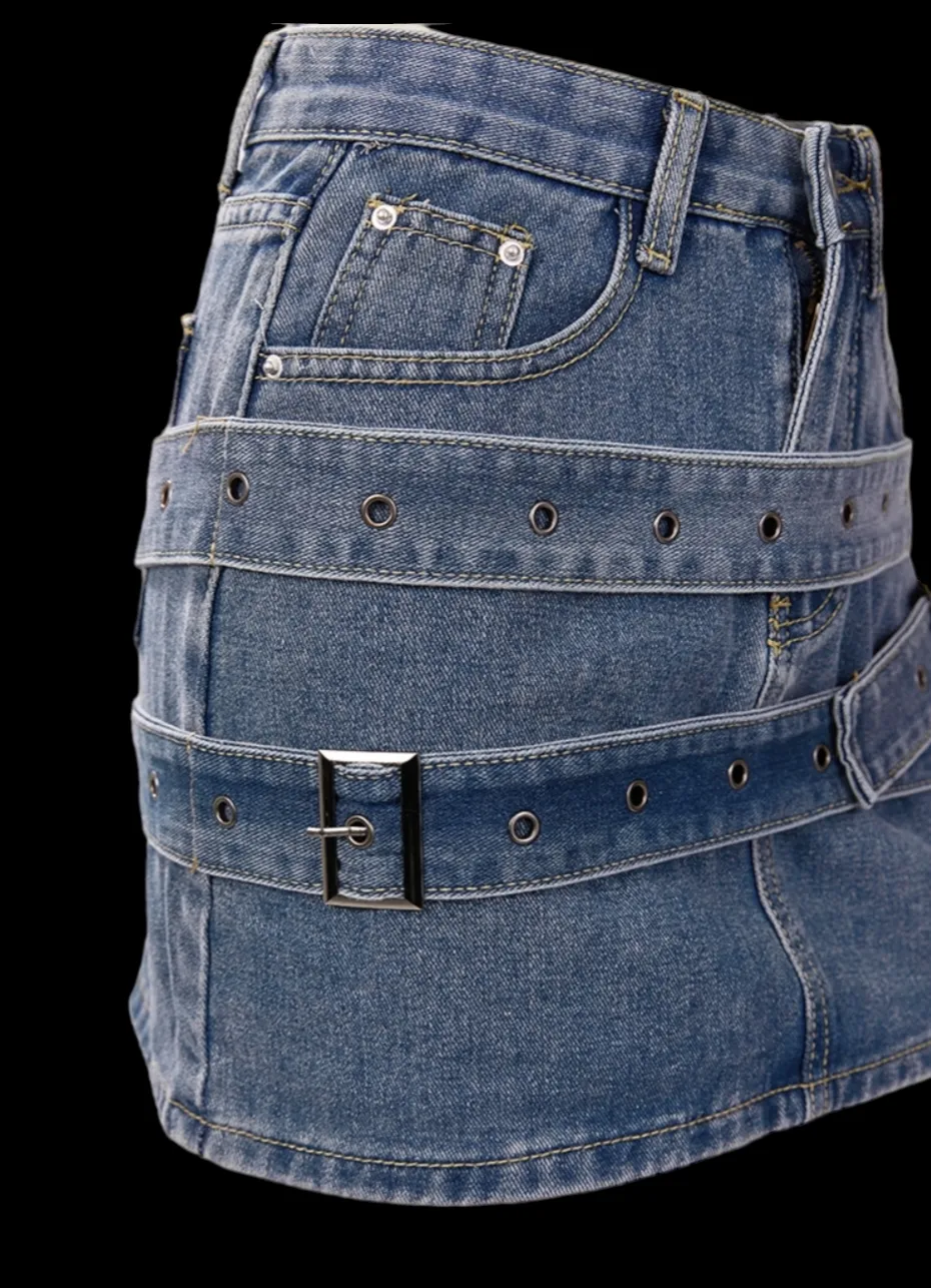 Denim Buckle Mini Skirt