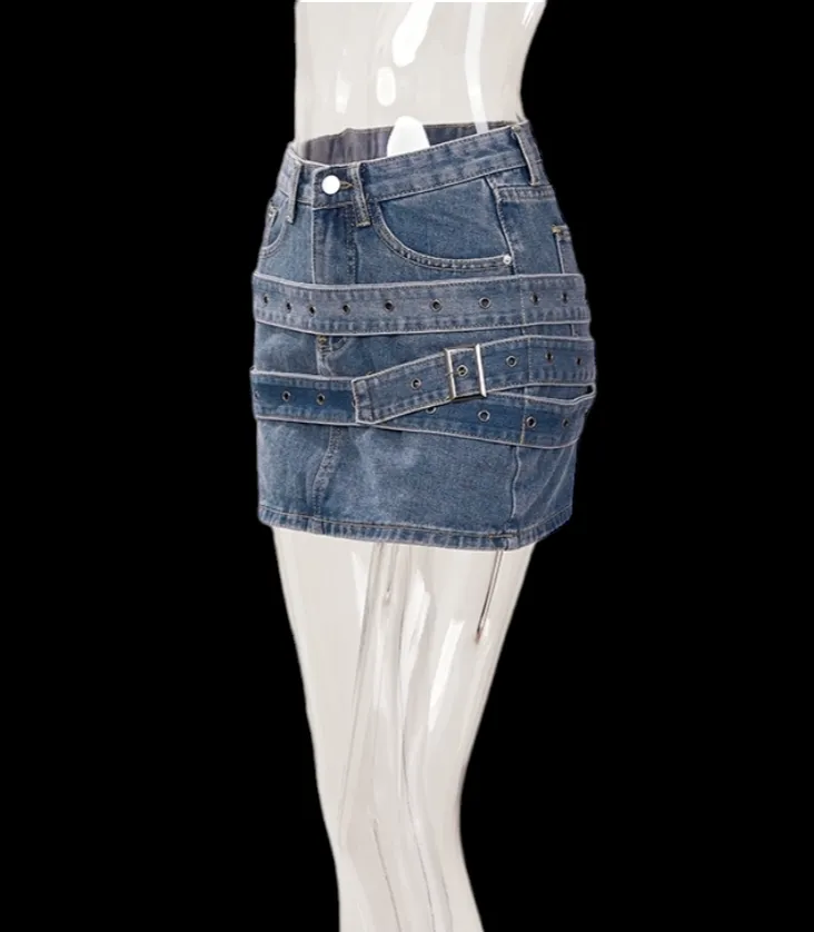 Denim Buckle Mini Skirt