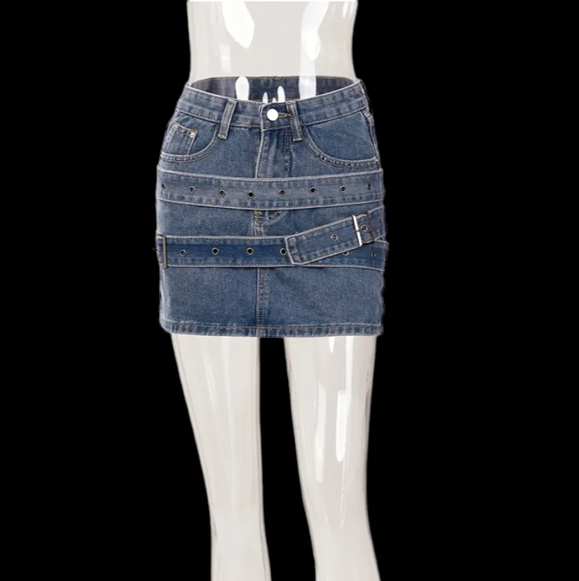 Denim Buckle Mini Skirt