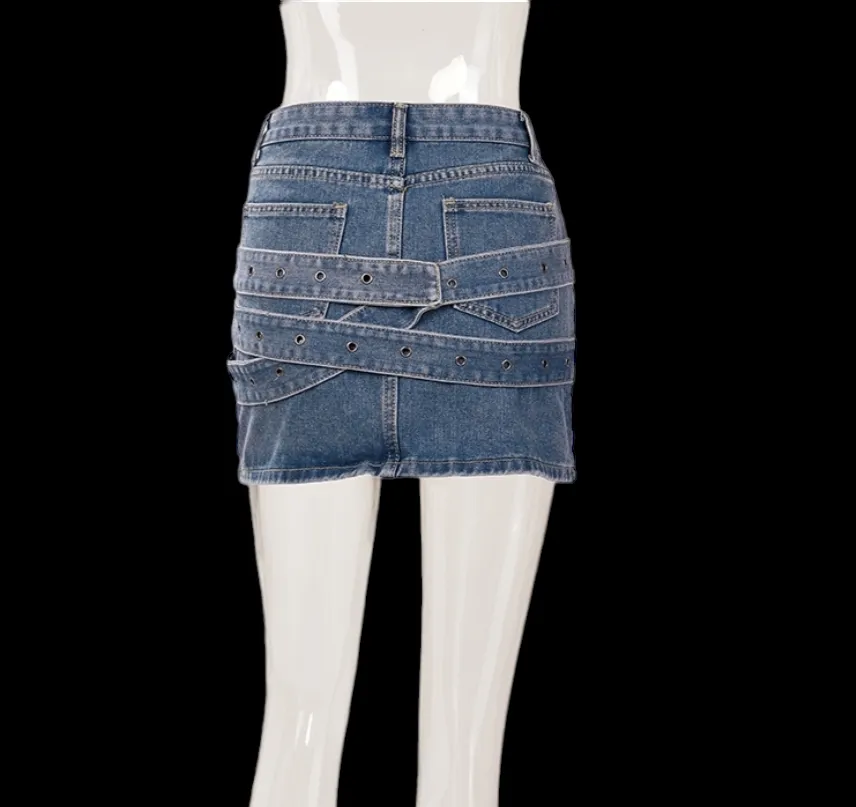 Denim Buckle Mini Skirt