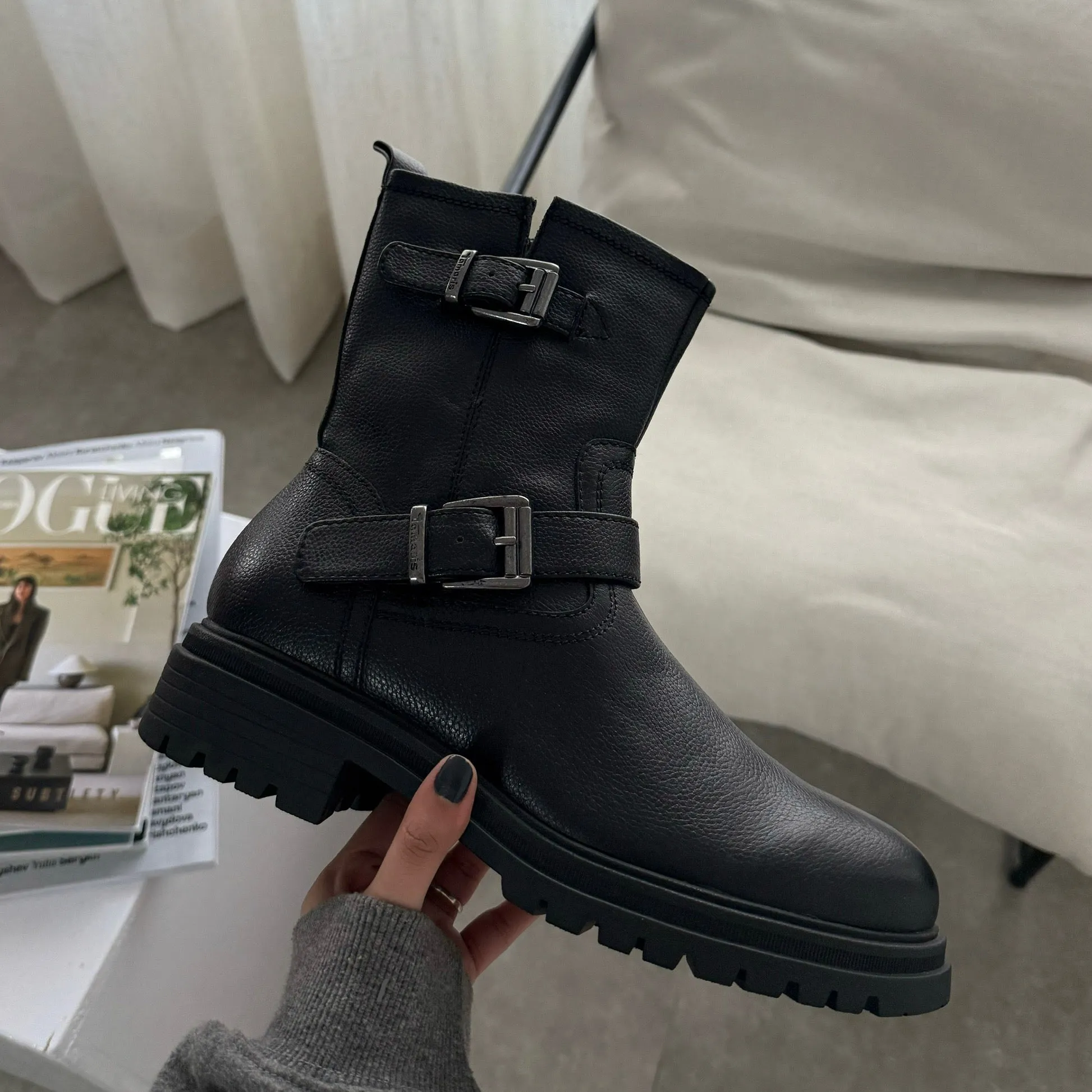 Double buckle biker boots